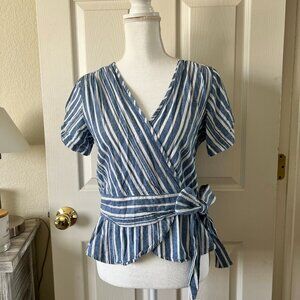 Max Studio Wrap Top Blue White Stripe S